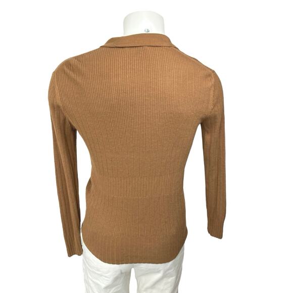 Club Monaco Men's Brown Rib Knit Long Sleeve Collared V-Neck Sweater Top Size L - Picture 2 of 4